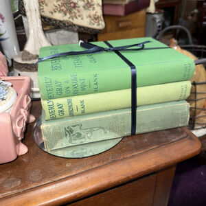 Muted Green and Gold Vintage Cloth Bound Book Stack of 3 Shabby Decor Library